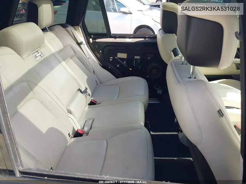 2019 Land Rover Range Rover 3.0L V6 Turbocharged Diesel Hse Td6 VIN: SALGS2RK3KA531028 Lot: 45656371