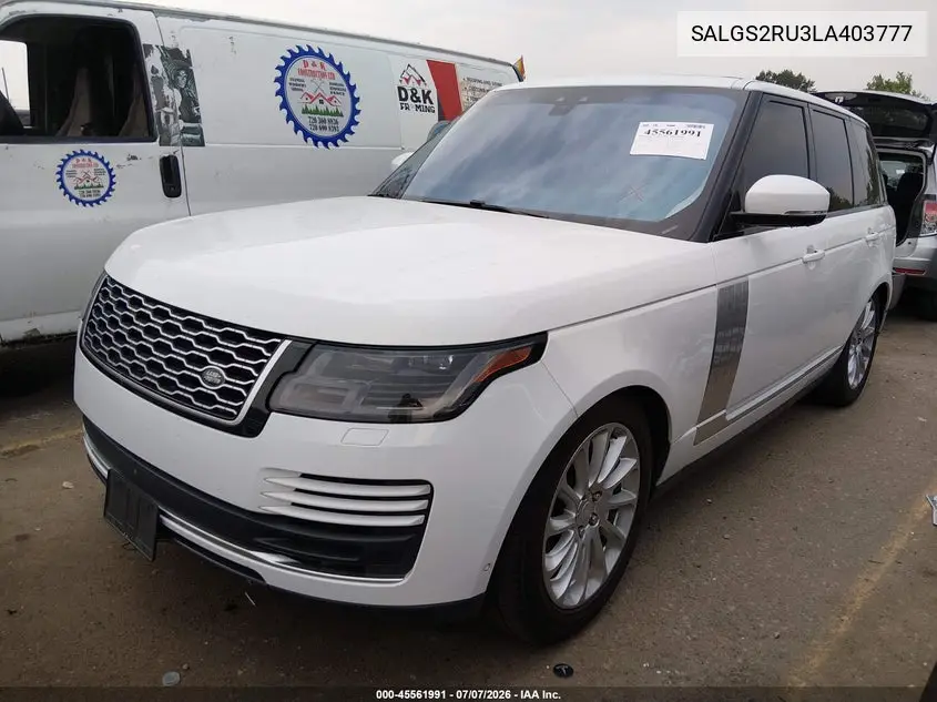 2020 Land Rover Range Rover Hse VIN: SALGS2RU3LA403777 Lot: 45561991