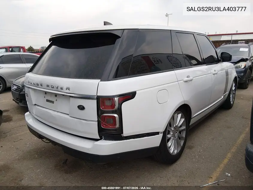 2020 Land Rover Range Rover Hse VIN: SALGS2RU3LA403777 Lot: 45561991