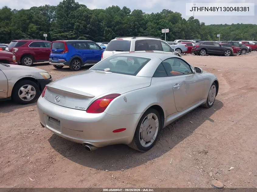 2003 Lexus Sc 430 VIN: JTHFN48Y130048381 Lot: 45466541