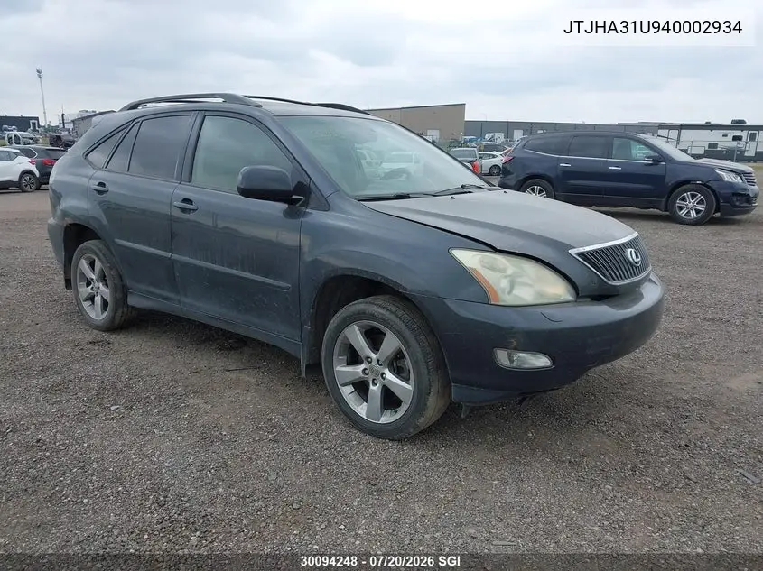 2004 Lexus Rx 330 VIN: JTJHA31U940002934 Lot: 30094248
