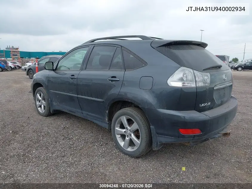 2004 Lexus Rx 330 VIN: JTJHA31U940002934 Lot: 30094248