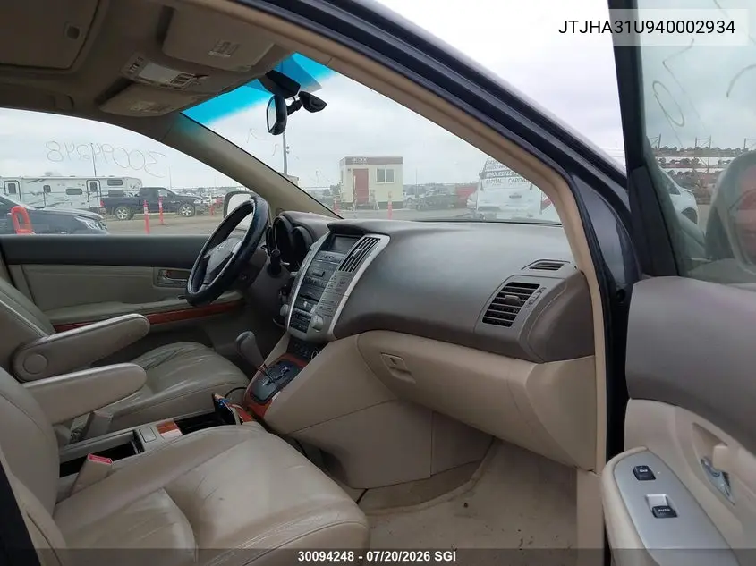 2004 Lexus Rx 330 VIN: JTJHA31U940002934 Lot: 30094248