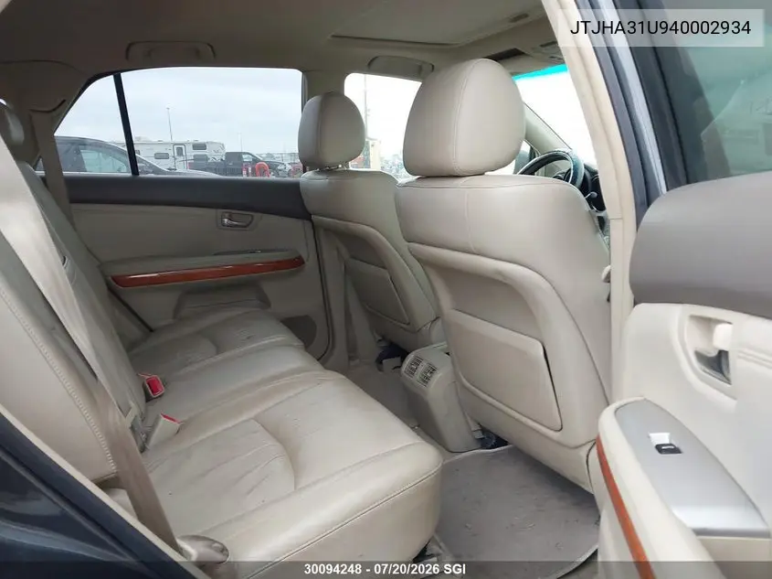2004 Lexus Rx 330 VIN: JTJHA31U940002934 Lot: 30094248