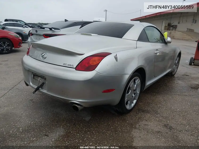 2004 Lexus Sc 430 VIN: JTHFN48Y340055589 Lot: 44871003