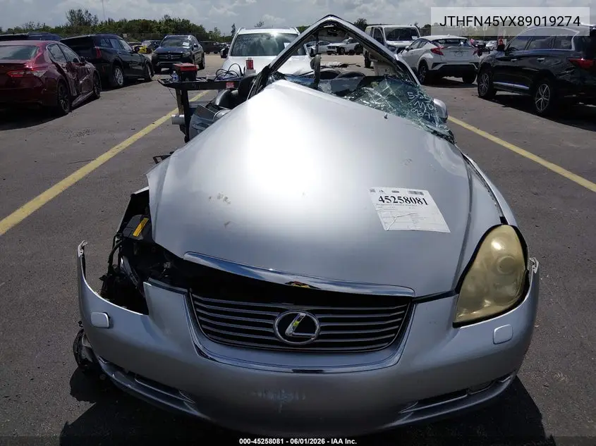 2008 Lexus Sc 430 VIN: JTHFN45YX89019274 Lot: 45258081