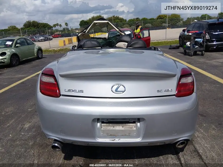 2008 Lexus Sc 430 VIN: JTHFN45YX89019274 Lot: 45258081