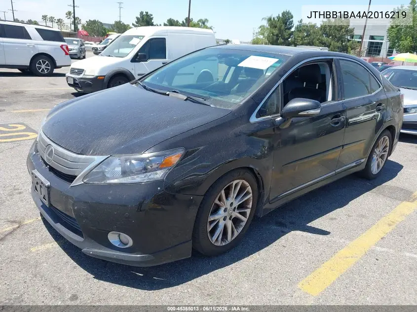 2010 Lexus Hs 250H Premium VIN: JTHBB1BA4A2016219 Lot: 45365013