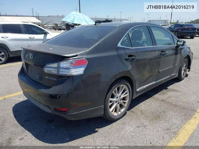 2010 Lexus Hs 250H Premium VIN: JTHBB1BA4A2016219 Lot: 45365013