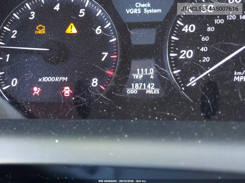 2010 Lexus Ls 460 VIN: JTHCL5EF4A5007616 Lot: 45465482