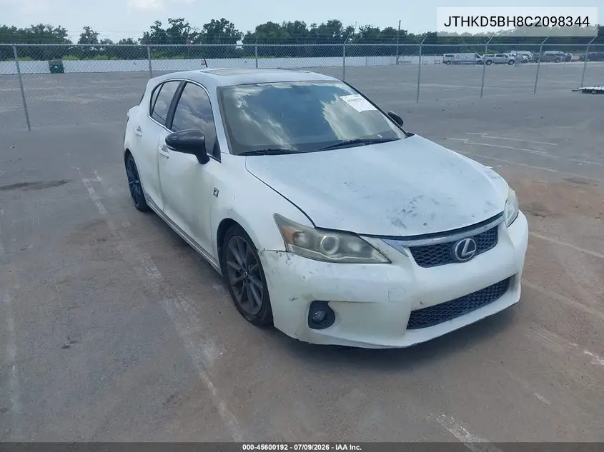 2012 Lexus Ct 200H Premium VIN: JTHKD5BH8C2098344 Lot: 45600192