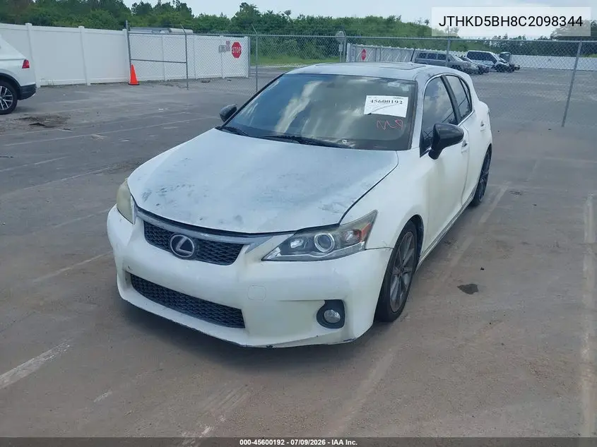 2012 Lexus Ct 200H Premium VIN: JTHKD5BH8C2098344 Lot: 45600192