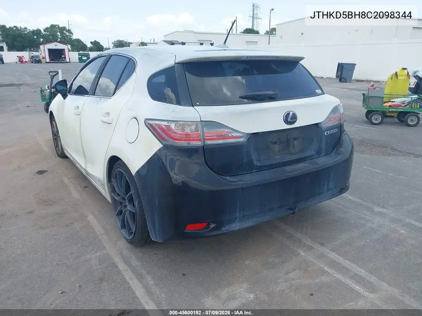 2012 Lexus Ct 200H Premium VIN: JTHKD5BH8C2098344 Lot: 45600192