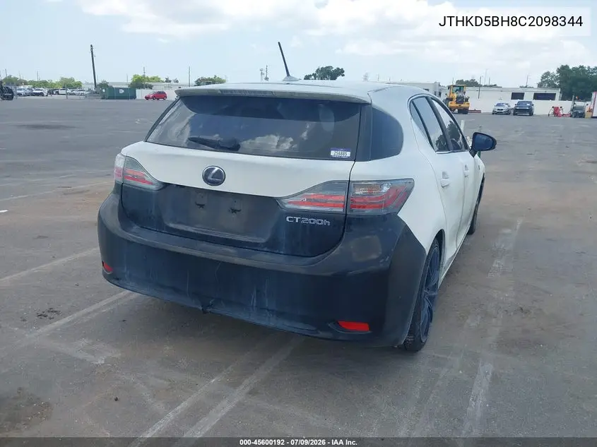 2012 Lexus Ct 200H Premium VIN: JTHKD5BH8C2098344 Lot: 45600192