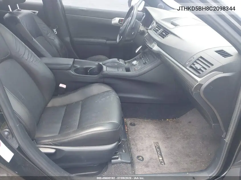 2012 Lexus Ct 200H Premium VIN: JTHKD5BH8C2098344 Lot: 45600192