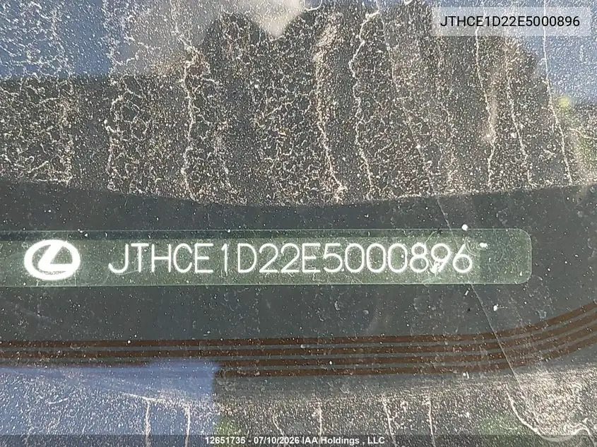 2014 Lexus Is 350 VIN: JTHCE1D22E5000896 Lot: 12651735