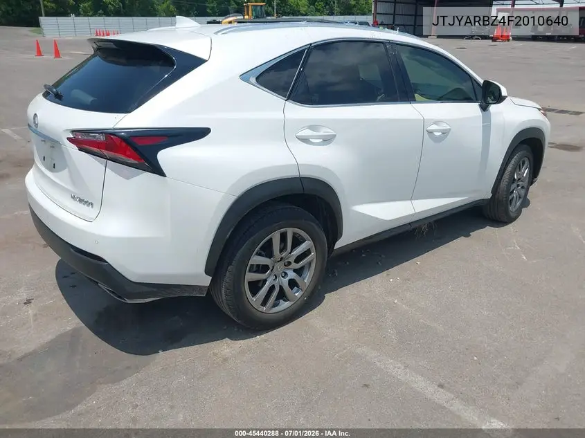 2015 Lexus Nx 200T VIN: JTJYARBZ4F2010640 Lot: 45440288