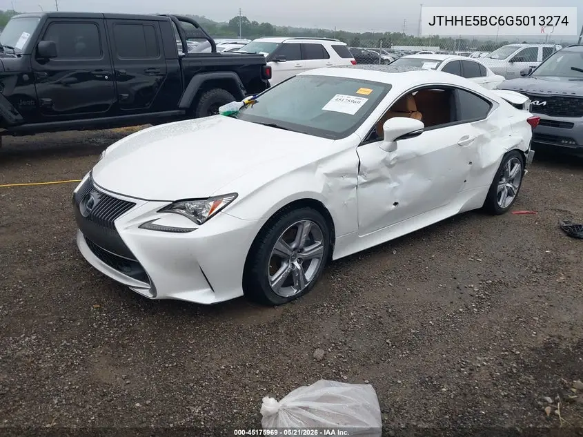 2016 Lexus Rc 350 VIN: JTHHE5BC6G5013274 Lot: 45175969