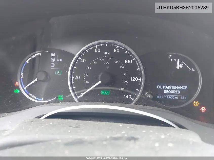 2011 Lexus Ct 200H Premium VIN: JTHKD5BH3B2005289 Lot: 45015674