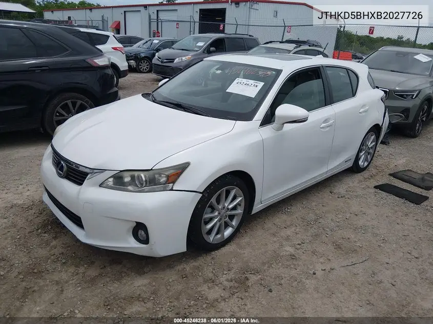 2011 Lexus Ct 200H Premium VIN: JTHKD5BHXB2027726 Lot: 45246238