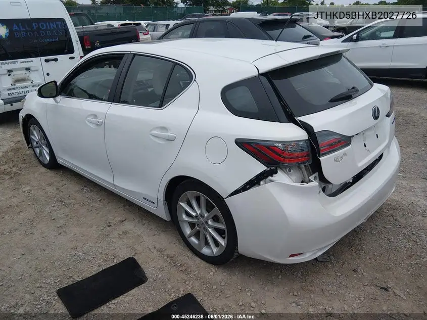 2011 Lexus Ct 200H Premium VIN: JTHKD5BHXB2027726 Lot: 45246238