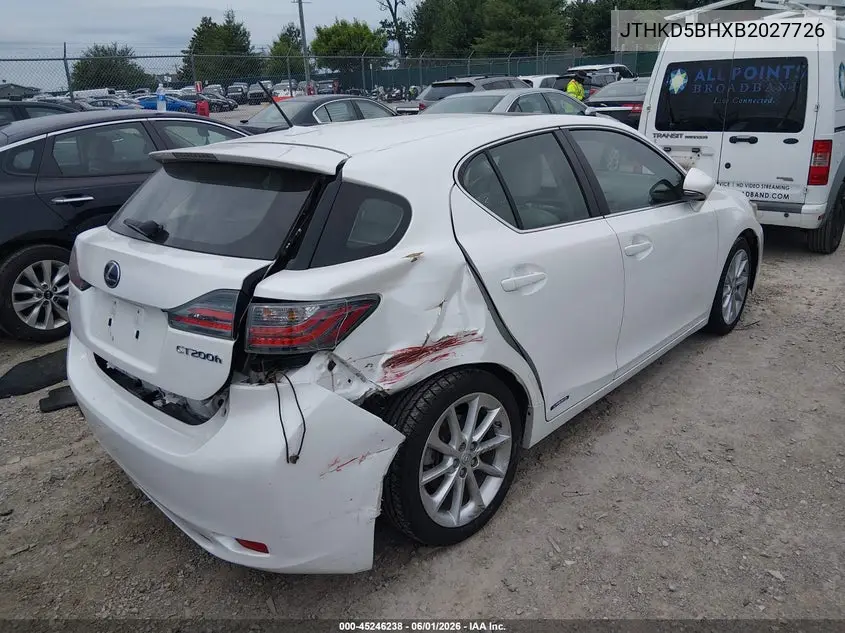 2011 Lexus Ct 200H Premium VIN: JTHKD5BHXB2027726 Lot: 45246238