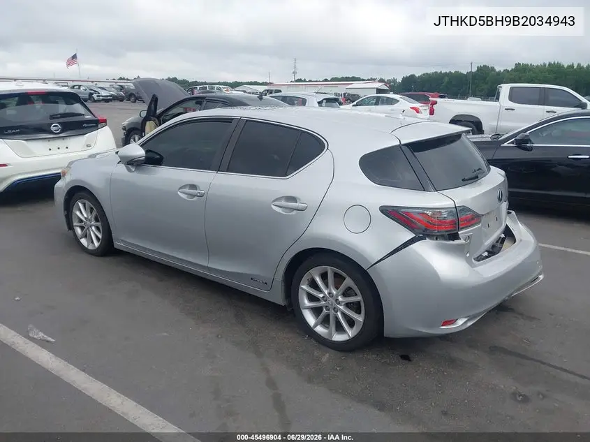 2011 Lexus Ct 200H Premium VIN: JTHKD5BH9B2034943 Lot: 45496904