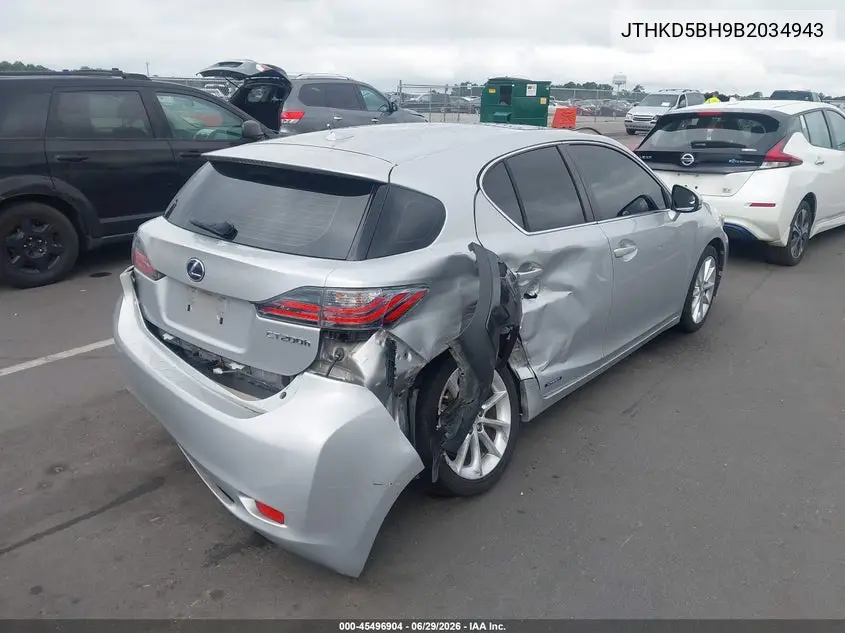2011 Lexus Ct 200H Premium VIN: JTHKD5BH9B2034943 Lot: 45496904