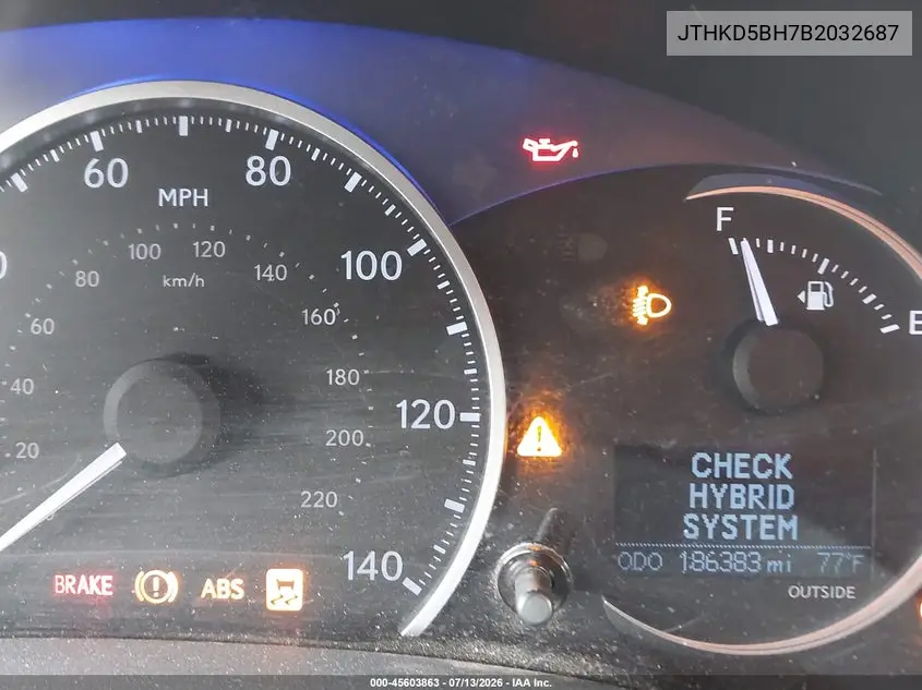2011 Lexus Ct 200H Premium VIN: JTHKD5BH7B2032687 Lot: 45603863