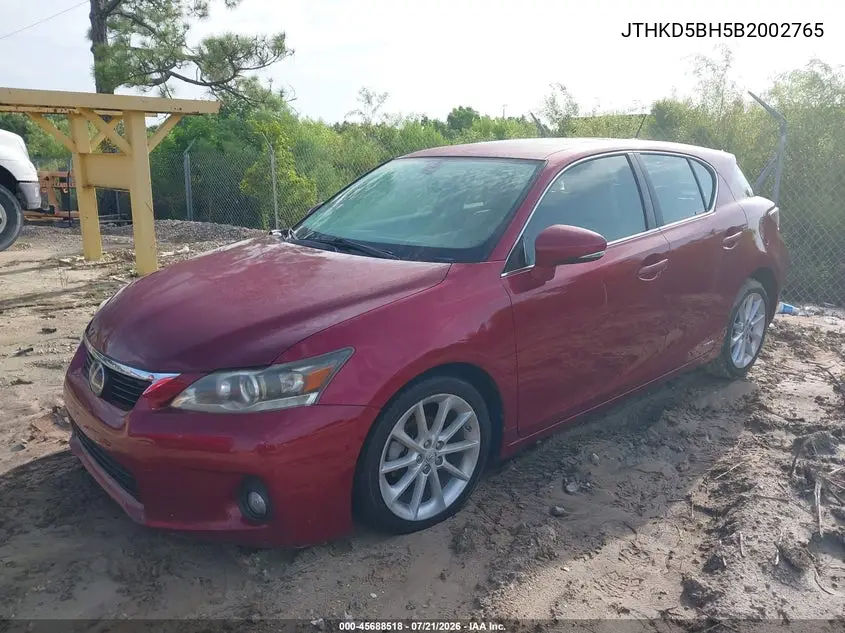 2011 Lexus Ct 200H Premium VIN: JTHKD5BH5B2002765 Lot: 45688518
