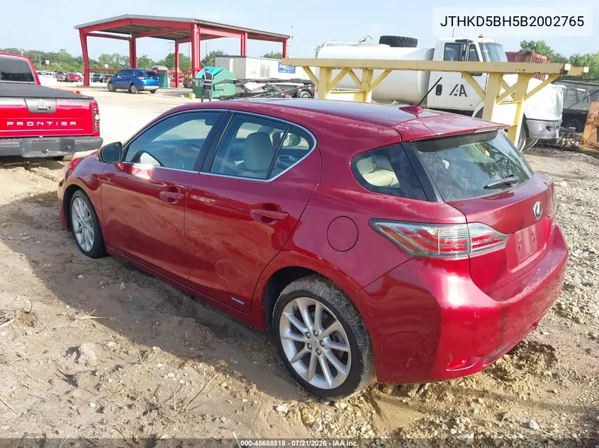 2011 Lexus Ct 200H Premium VIN: JTHKD5BH5B2002765 Lot: 45688518