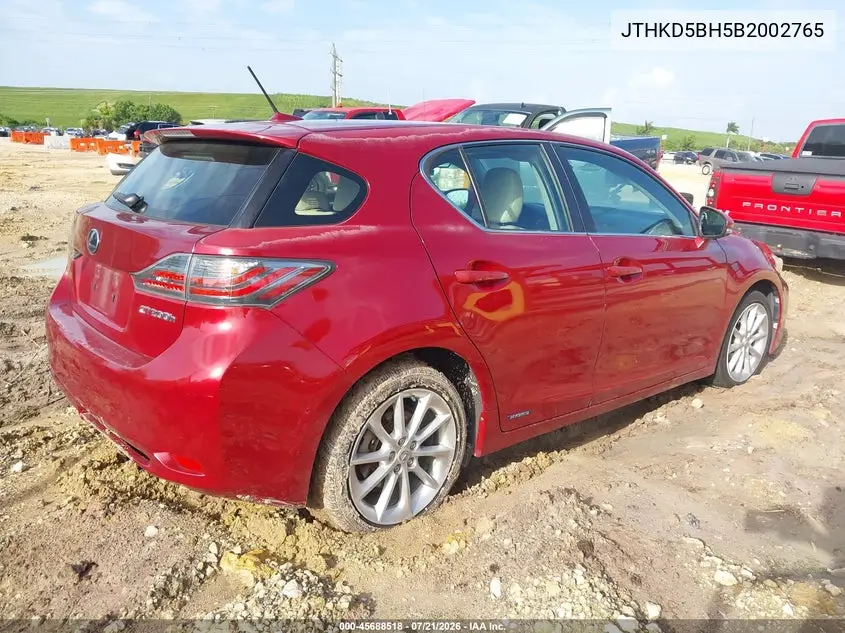 2011 Lexus Ct 200H Premium VIN: JTHKD5BH5B2002765 Lot: 45688518
