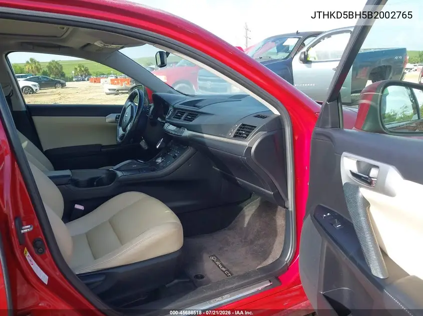 2011 Lexus Ct 200H Premium VIN: JTHKD5BH5B2002765 Lot: 45688518
