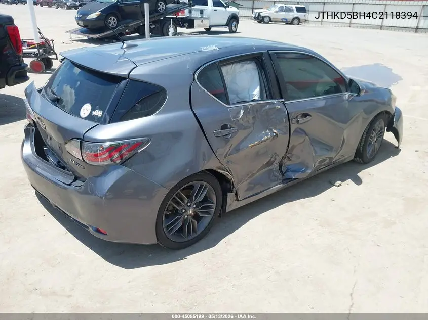 2012 Lexus Ct 200H VIN: JTHKD5BH4C2118394 Lot: 45085199