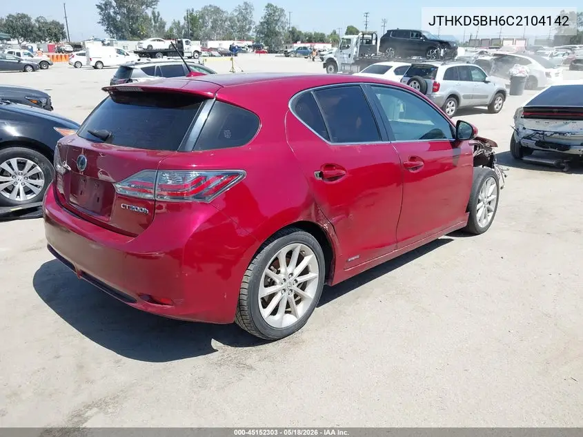 2012 Lexus Ct 200H Premium VIN: JTHKD5BH6C2104142 Lot: 45152303