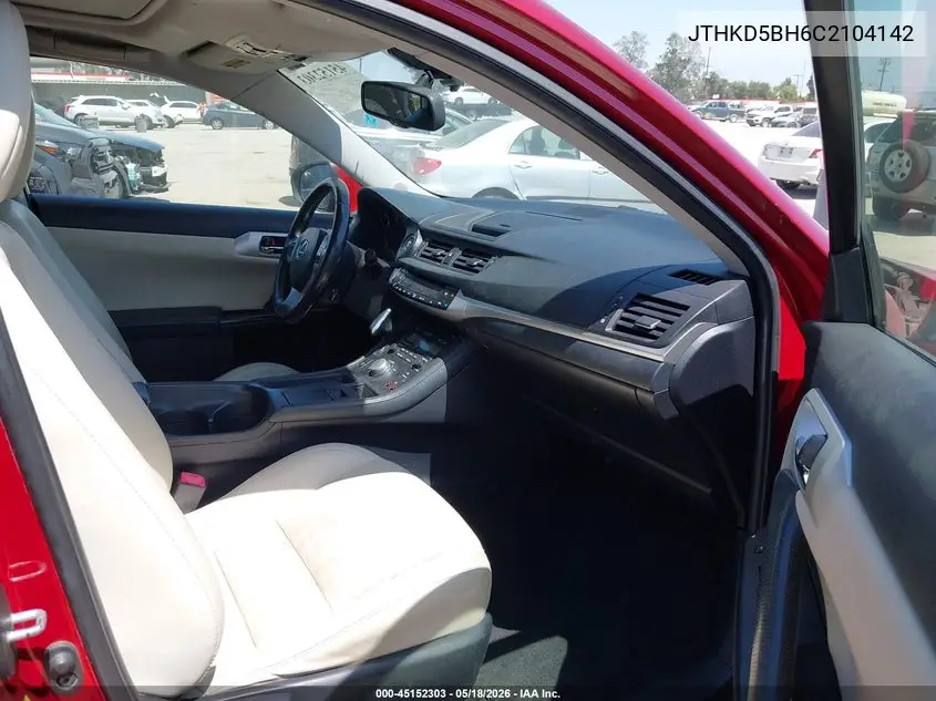 2012 Lexus Ct 200H Premium VIN: JTHKD5BH6C2104142 Lot: 45152303