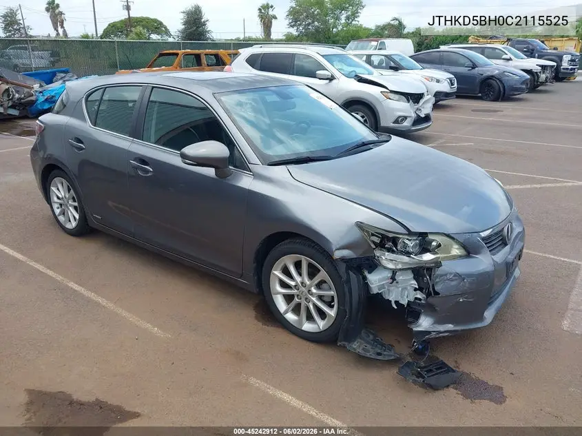 2012 Lexus Ct 200H Premium VIN: JTHKD5BH0C2115525 Lot: 45242912
