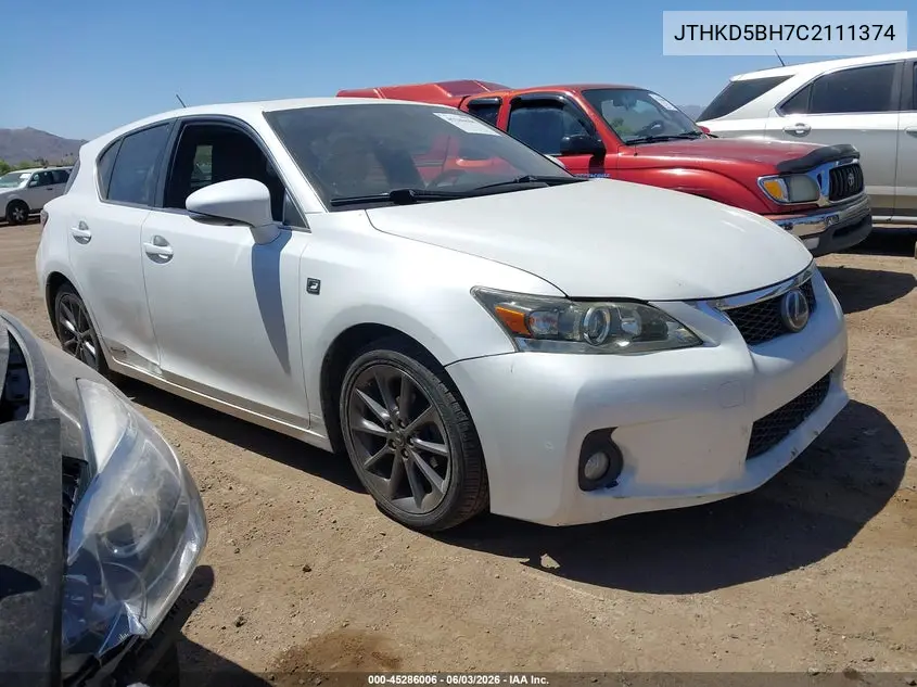 2012 Lexus Ct 200H Premium VIN: JTHKD5BH7C2111374 Lot: 45286006