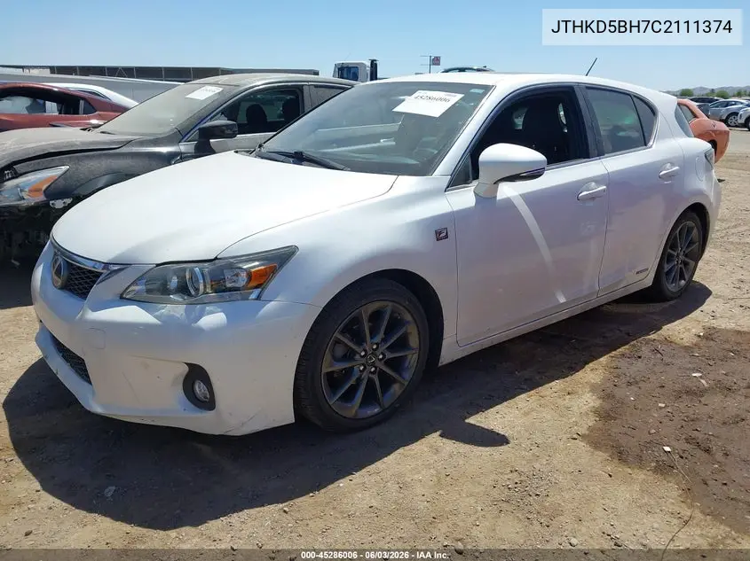 2012 Lexus Ct 200H Premium VIN: JTHKD5BH7C2111374 Lot: 45286006
