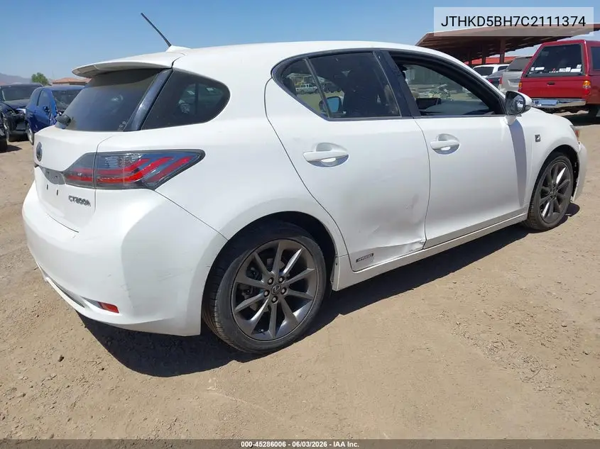 2012 Lexus Ct 200H Premium VIN: JTHKD5BH7C2111374 Lot: 45286006