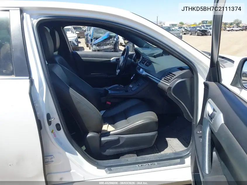 2012 Lexus Ct 200H Premium VIN: JTHKD5BH7C2111374 Lot: 45286006