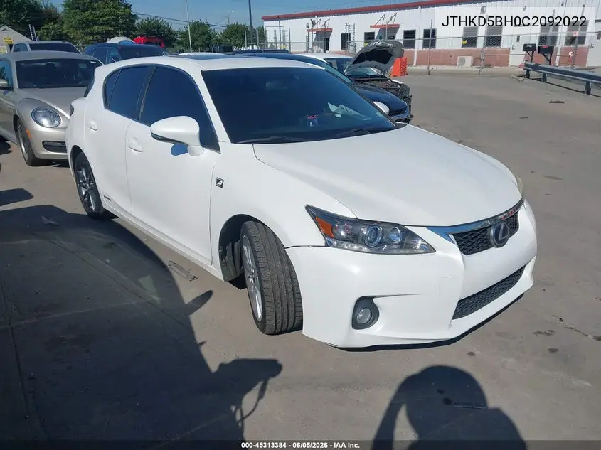 2012 Lexus Ct 200H Premium VIN: JTHKD5BH0C2092022 Lot: 45313384