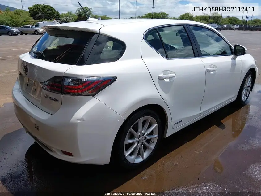 2012 Lexus Ct 200H Premium VIN: JTHKD5BH3C2112411 Lot: 45326679