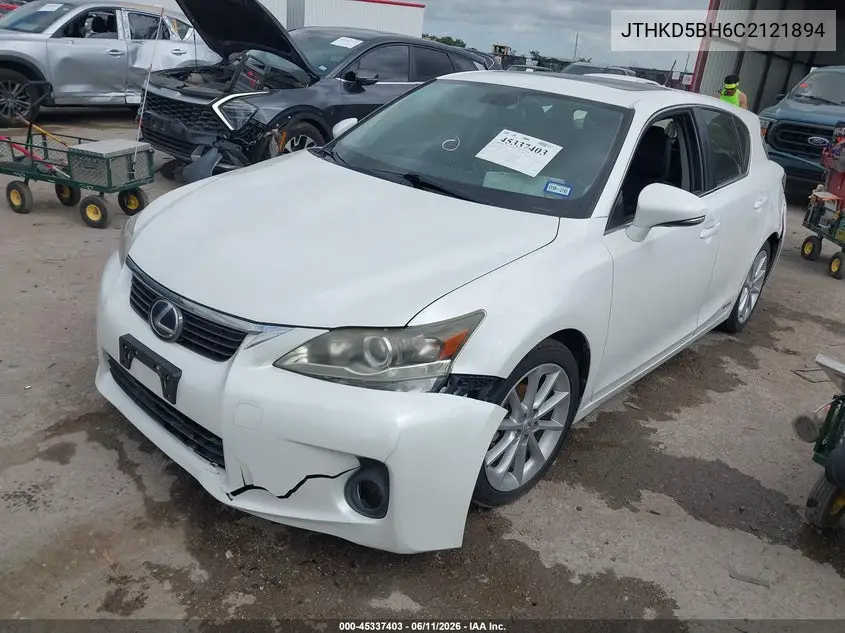 2012 Lexus Ct 200H Premium VIN: JTHKD5BH6C2121894 Lot: 45337403