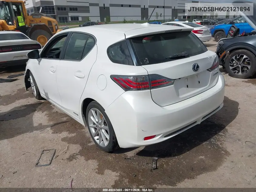 2012 Lexus Ct 200H Premium VIN: JTHKD5BH6C2121894 Lot: 45337403