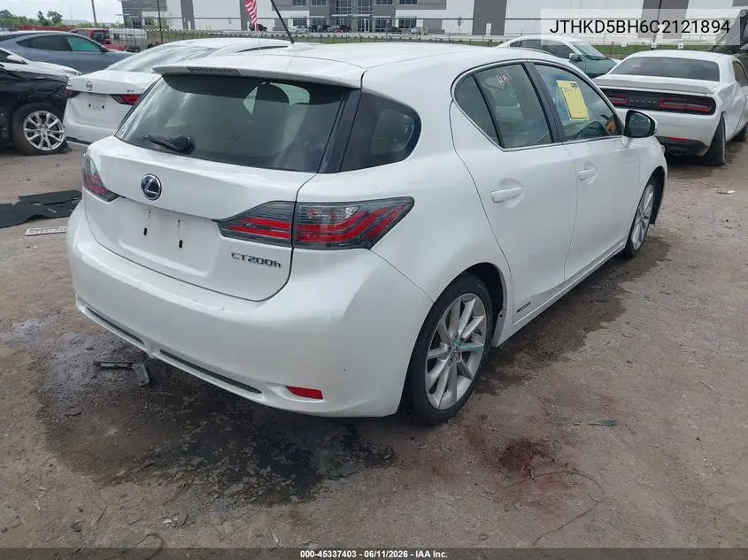 2012 Lexus Ct 200H Premium VIN: JTHKD5BH6C2121894 Lot: 45337403