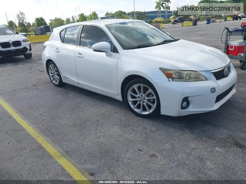 2012 Lexus Ct 200H Premium VIN: JTHKD5BH2C2098758 Lot: 45397905