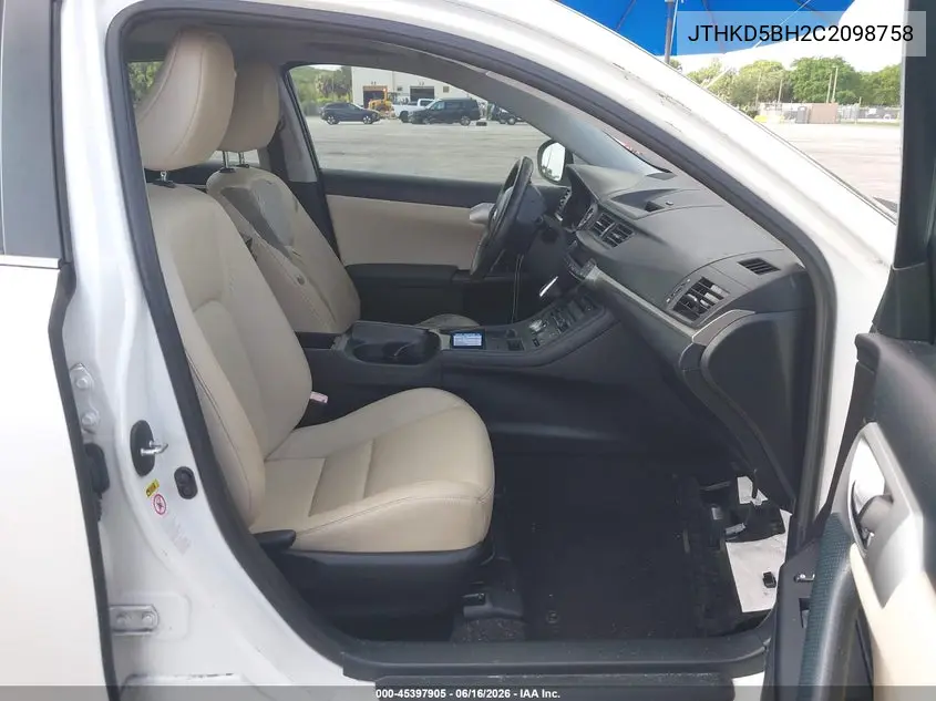 2012 Lexus Ct 200H Premium VIN: JTHKD5BH2C2098758 Lot: 45397905