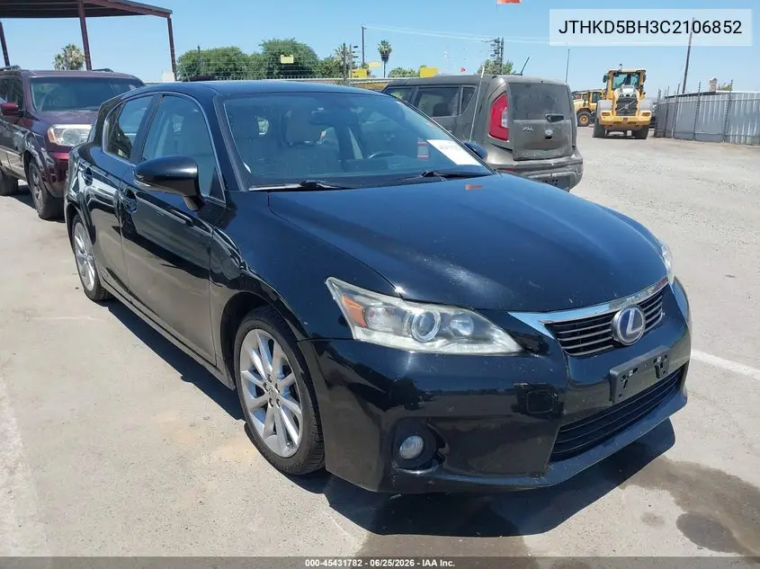2012 Lexus Ct 200H Premium VIN: JTHKD5BH3C2106852 Lot: 45431782
