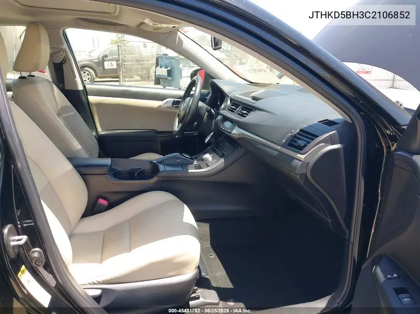 2012 Lexus Ct 200H Premium VIN: JTHKD5BH3C2106852 Lot: 45431782